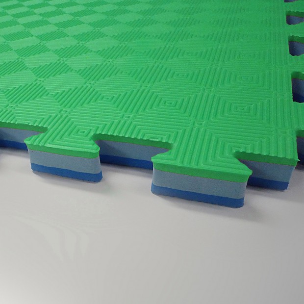 Στρώμα Τατάμι Παζλ Αφρολέξ JY 100x100x2,5cm - Τετραγωνάκια Μοτίβο - Πράσινο / Μπλε