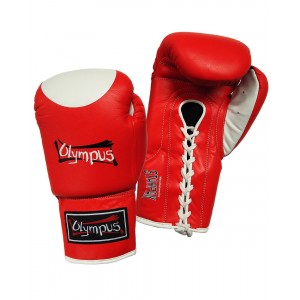 Πυγμαχικά Γάντια Olympus COMPETITION Επαγγελματικά με Κορδόνι - Κόκκινο / Άσπρο