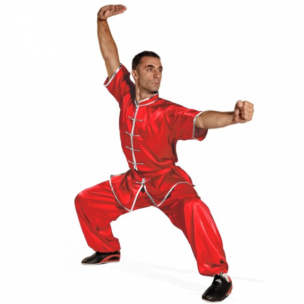 Wu-Shu Στολή Tai Chi Style Κοντό Μανίκι  - Κόκκινο / Ασημί