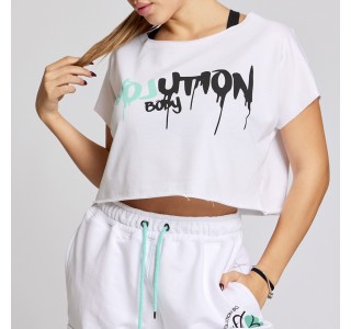Κοντομάνικη μπλούζα crop top Evolution Body Λευκή 2591WHITE