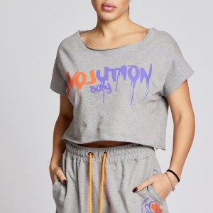 Short-sleeved blouse crop top Evolution Body Grey 2591GREY