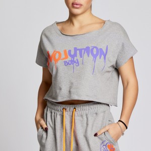 Κοντομάνικη μπλούζα crop top Evolution Body Γκρι 2591GREY