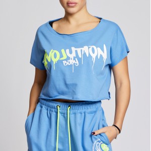 Κοντομάνικη μπλούζα crop top Evolution Body Μπλε 2591BLUE