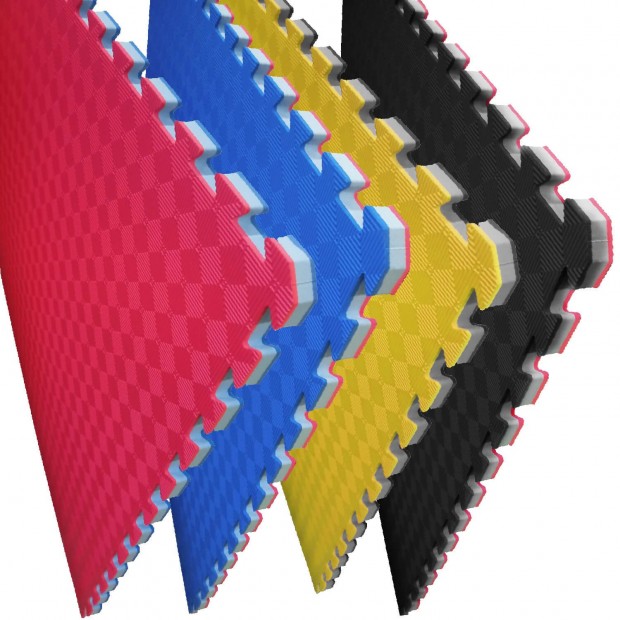 Στρώμα Τατάμι Παζλ Αφρολέξ JY 100x100x2,5cm - Τετραγωνάκια Μοτίβο - Μαύρο / Κίτρινο