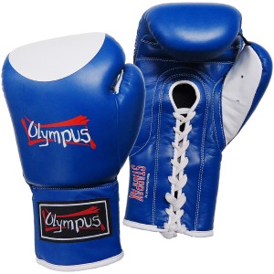 Πυγμαχικά Γάντια Olympus COMPETITION Επαγγελματικά με Κορδόνι - Μπλε / Άσπρο