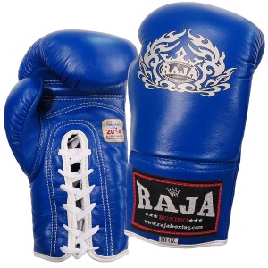 Πυγμαχικά Γάντια RAJA Γνήσιο Δέρμα - RBGV-1 με Κορδόνι COMPETITION - Μπλε