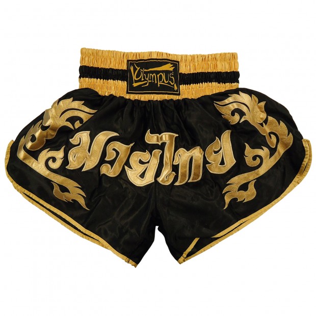 Σορτσάκι Thaiboxing Olympus Μαύρο Σατέν Χρυσαφί Γράμματα