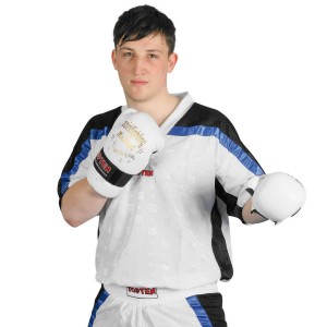 Μπλουζάκι Kickboxing TOP TEN V-Λαιμοκόψη Διχτυωτό  - Άσπρο / Μαύρο / Μπλε