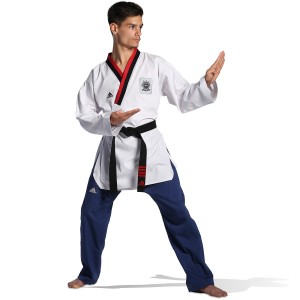 Taekwondo Στολή adidas POOMSAE Για Αγόρια – Άσπρο/Μπλε - ADITPYM01