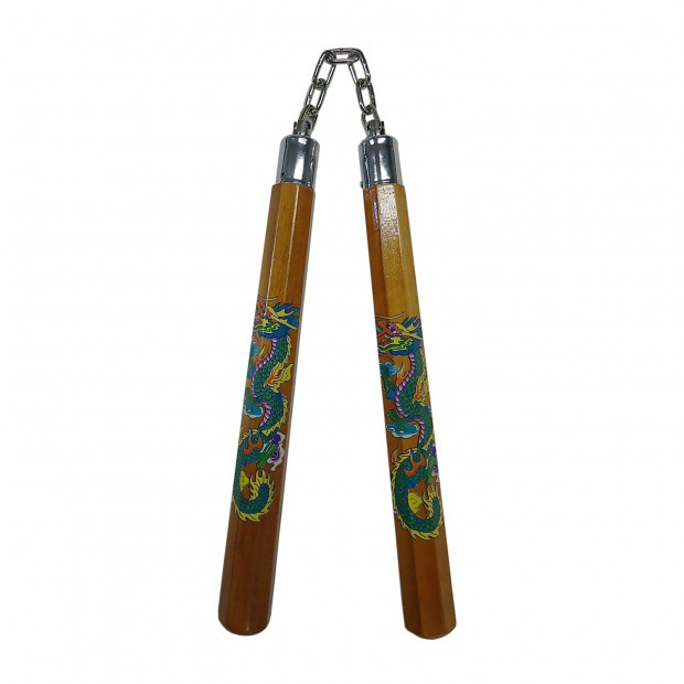 Nunchaku - Ξύλινο Πολύγωνο με Πράσινο Δράκο