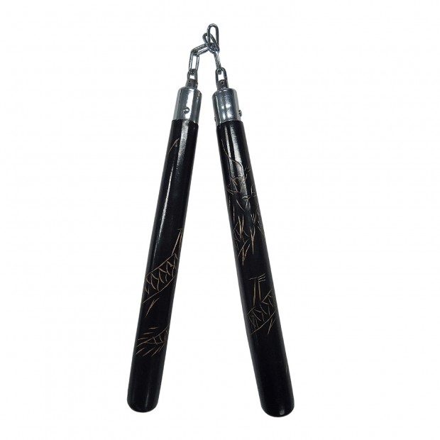 Nunchaku - Ξύλινο Μαύρο Σκαλιστός Δράκος
