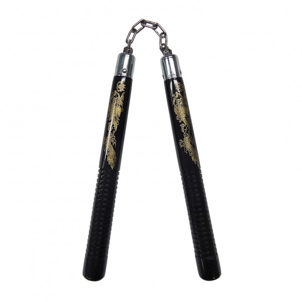 Nunchaku - Μαύρος Χρυσαφί Δράκος Με Ραβδώσεις