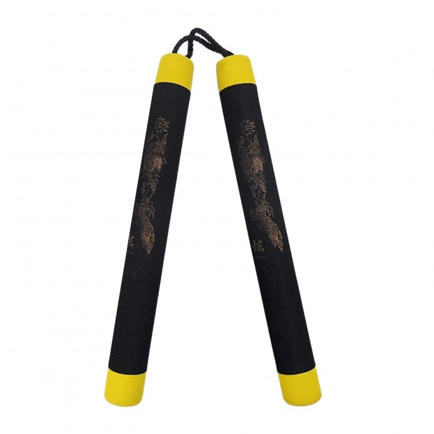 Nunchaku Σχοινί Αφρολέξ - Χρυσός Δράκος Μαύρο με Κίτρινες Άκρες