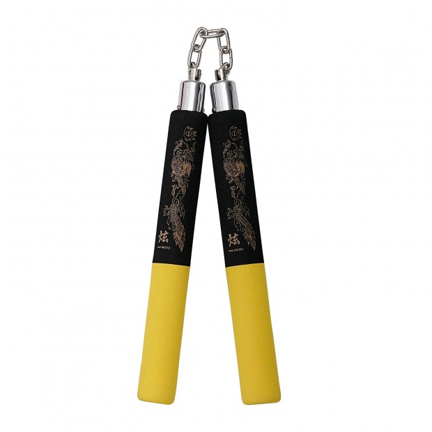 Nunchaku Αλυσίδα Αφρολέξ - Χρυσός Δράκος Μαύρη/Κίτρινη Χειρολαβή