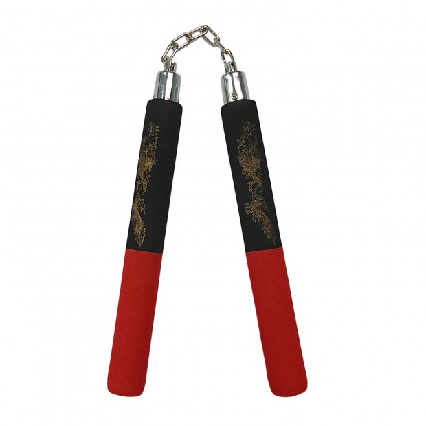 Nunchaku Αλυσίδα Αφρολέξ - Χρυσός Δράκος Μαύρη/Κόκκινη Χειρολαβή